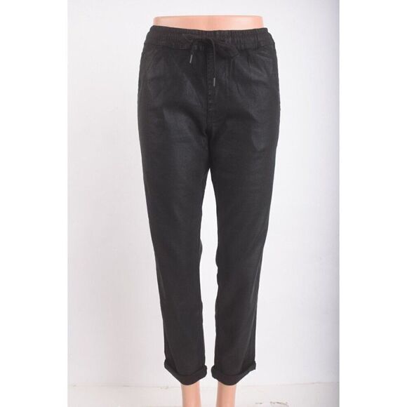 Hudson Jeans Womens Tracker Pants XS Black Coated Elastic Waist linen lyocell - Picture 1 of 7